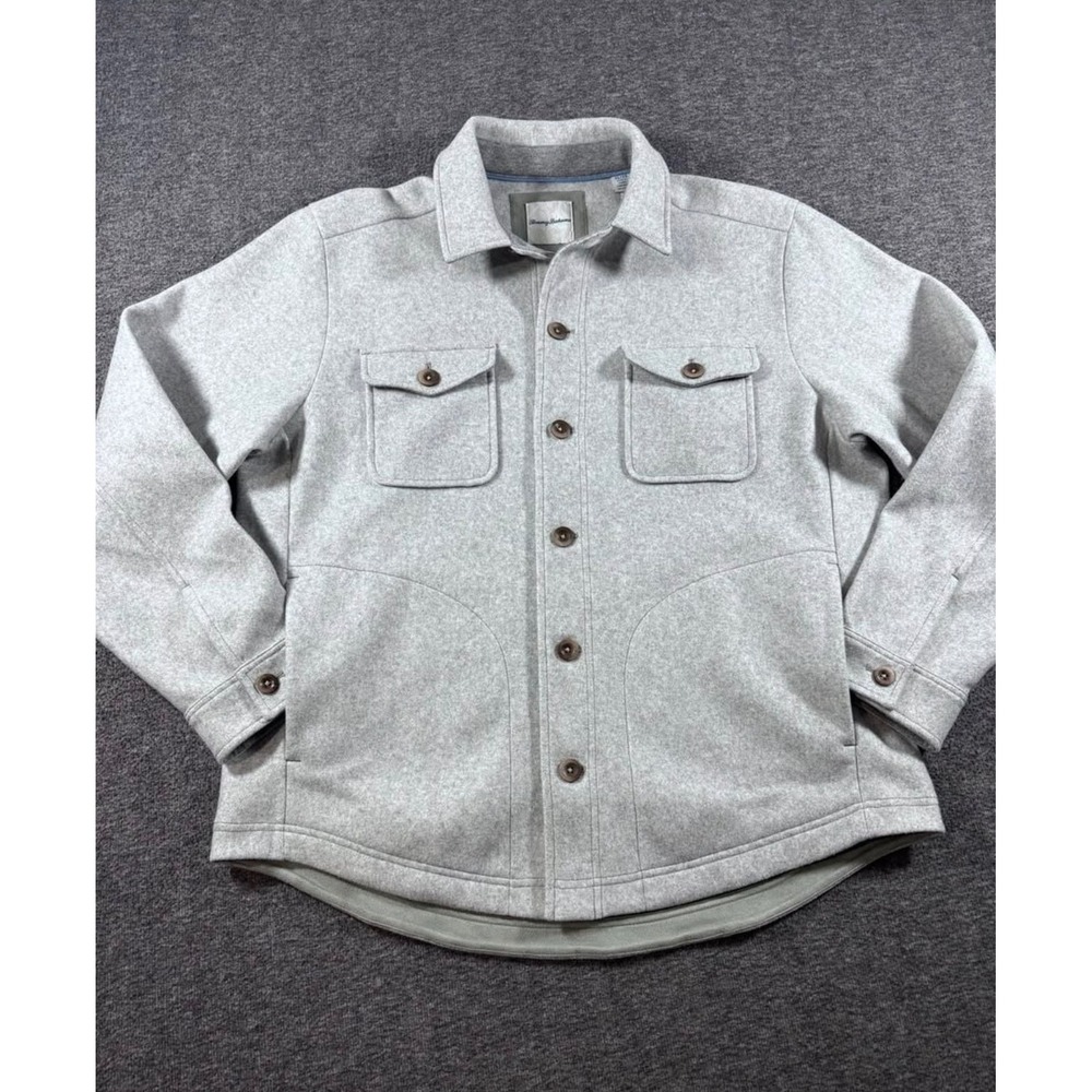 Tommy Bahama Mens XL Grey Fleece Button Front Shirt Jacket Shacket Heathered